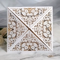 Elegant white laser-cut wedding invitation with golden inner sheet and floral pattern - White