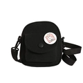 Mini black canvas crossbody bag with cute bunny badge and adjustable shoulder strap - Black