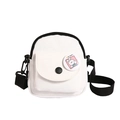 Minimalist white canvas crossbody bag with cute rabbit badge and adjustable black strap - White