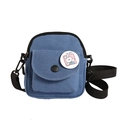 Blue canvas mini crossbody bag with cute rabbit badge and adjustable strap - Blue