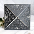 Square dark grey laser cut lace wedding invitation with elegant silver glitter finish - Charcoal Black