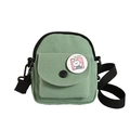 Minimalist light green canvas mini crossbody bag with cute rabbit badge and black strap - Green