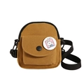 Petit sac bandoulière en toile jaune gingembre avec broche lapin et bandoulière noire - Marron
