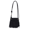 Sac bandoulière rétro en daim noir avec franges bohèmes et détails de boucles dorées - Noir