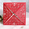 Elegant red laser-cut lace invitation card featuring intricate floral hollow patterns - Dark Red
