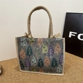 Sac fourre-tout gris chic avec motifs d'arbres abstraits et anses en corde tressée - Gris