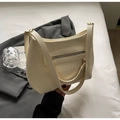 Chic cream white leather tote bag with gold chain detail and lychee grain texture - Off White