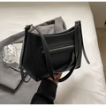 Large capacity black pebble leather tote bag with gold chain and dual strap design - Black
