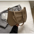Brown lychee texture hobo tote bag with gold chain detail and adjustable shoulder strap - Khaki