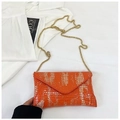 Chic orange envelope crossbody bag with crocodile texture and gold chain strap - Orange