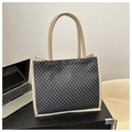Retro vintage geometric print tote bag with durable jute handles for daily office use - Round Black