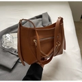 Brown litchi grain tote bag with metal chain detail and adjustable shoulder strap - Brown