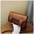 Caramel brown vintage crossbody bag in textured PU leather with buckle detail and strap - Yellow Brown