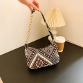 Boho-Umhängetasche mit bunten geometrischen Mustern und goldener Kettenriemen - Schwarz Kleiner Stil (Black 款二)