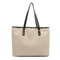 Minimalist cream white tote bag with black straps and golden rivets for women - Off White