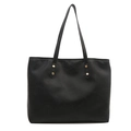 Minimalist black PU leather tote bag with gold rivet details and large capacity - Black