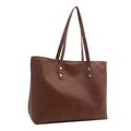 Brown large capacity tote bag with retro PU leather texture and gold rivet details - Brown