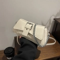 Chic off-white pleated leather shoulder bag with silver chain and buckle detail - Off White