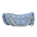 Minimalist light blue pleated cloud bag for women with elegant faux pearl handle strap - Blue