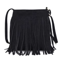 Sac à bandoulière noir minimaliste à franges avec finition mate et détails dorés - Noir