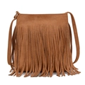 Sac bandoulière en daim marron avec de longues franges et une bandoulière réglable - Marron