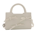 Creamy white rectangular handbag with sweet bows and adjustable shoulder strap - White