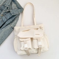 Bolso tote de nailon blanco crema con diseño multibolsillo y hebillas de moda - Blanco Roto