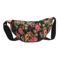 Sac lune ethnique en tissu noir avec motifs brodés de phénix et de pivoines - Noir