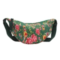 Sac bandoulière ethnique vert avec motif floral de pivoine et pendentif tressé - Vert