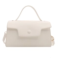 Minimalistische weiße Damenhandtasche mit geometrischer Klappe und rundem Griff-Detail - Weiß