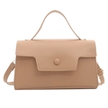 Klassische aprikosenfarbene Umhängetasche aus Leder mit Klappe und Griff für Damen - Khaki