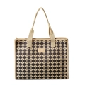 Bolso tote de cuadros marrones y beige con asas reforzadas y parche rectangular con estilo - Caqui