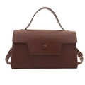 Minimalist brown matte PU leather crossbody bag with round buckle and wide top handle - Brown