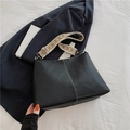 Large black lychee pattern tote bag with geometric woven strap and white stitching - Black