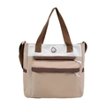 Neutral color-block canvas tote bag with smiley face logo and adjustable strap - Khaki