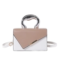 Brown and white color-block small square bag with liquid metal handle and crossbody strap - Khaki