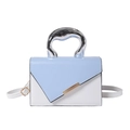 Minimalist sky blue and white crossbody bag with curved silver metal handle - Blue