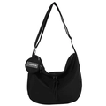 Minimalistische schwarze Canvas Umhängetasche mit Gurt und rundem Münzbeutel-Anhänger - Schwarz