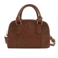 Borsa Boston vintage marrone scuro in ecopelle testurizzata con doppio manico e tracolla - Marrone