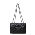 Classic black quilted shoulder bag with diamond pattern, metal lock, and chain strap - Black