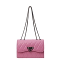 Pink quilted leather crossbody bag with rhombic stitching and gunmetal chain strap - Rose Pink