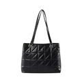 Classic black quilted tote bag with glossy finish and elegant gold chain strap - Black