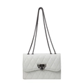 White quilted crossbody bag with diamond stitch and metallic chain strap for women - Off-white