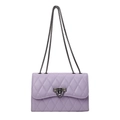 Quilted lavender small square crossbody bag with silver chain strap and metal lock - Purple