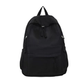 Minimalist black large capacity nylon backpack with multiple pockets for travel and school - Black