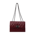 Quilted wine red shoulder bag with metal lock and elegant chain strap for women - Burgundy