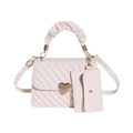 Bolso beige acolchado con cierre de corazón, asa plisada y mini bolso a juego - Blanco Roto