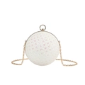 Bolso de fiesta esférico blanco con puntos brillantes y cadena dorada larga - Blanco