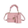 Conjunto de bolso acolchado rosa con cierre de corazón y asa fruncida para mujer - Rosa