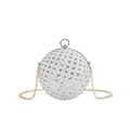 Bolso de noche esférico de strass plateado con asa redonda dorada y correa de cadena - Plateado